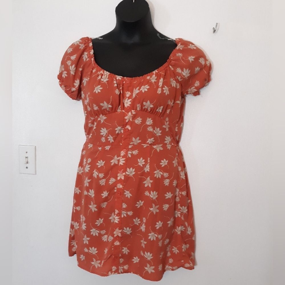 Trixxi orange floral button down mini dress